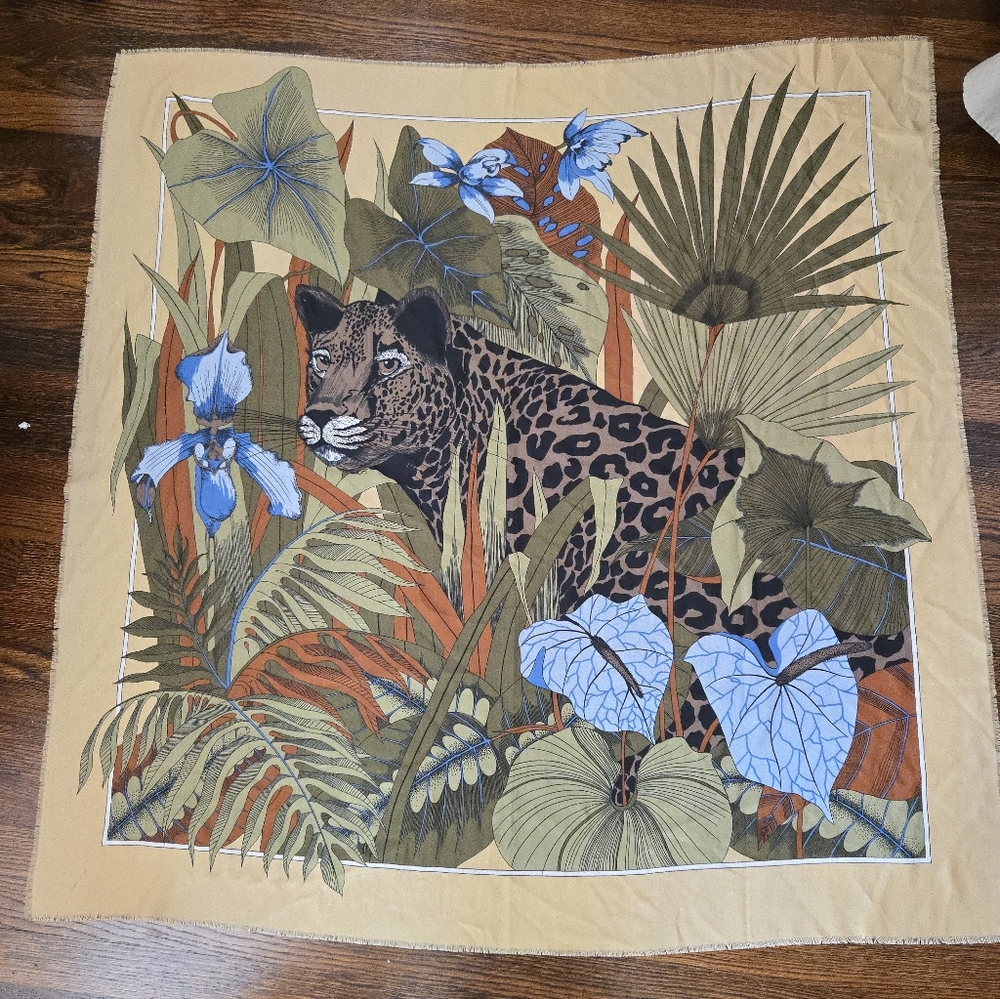 Leopard Italian Neutral Floral 41 Inch Square Scarf